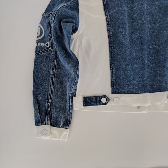 Desigual Striped Patchwork Blue White Denim Chaq Lollypop Jacket - Size M - NWT - Picture 14 of 16